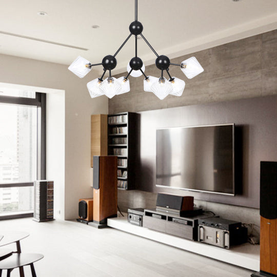 Diamond Living Room Chandelier Lamp - Warehouse Style Pendant Lighting With Sputnik Design 3/9/12