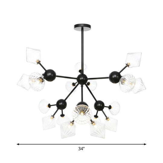 Modern Warehouse Style Chandelier Lamp with Diamond Design - 13"/27.5"/34" Width, Amber/Clear Glass, 3/9/12 Heads - Pendant Lighting for Living Room