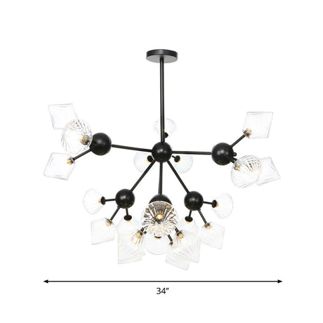 Diamond Living Room Chandelier Lamp - Warehouse Style Pendant Lighting With Sputnik Design 3/9/12
