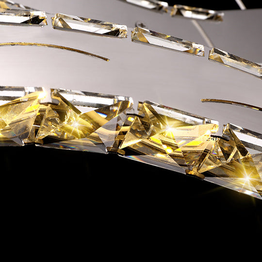 Modern Crystal 2-Tier Led Chandelier: Chrome Ceiling Lamp For Dining Room