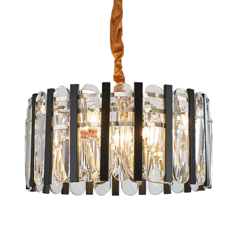 Black And Gold 6-Bulb Chandelier With Beveled Crystal Shade For Dining Room Lighting