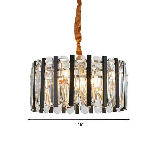 6-Bulb Dining Room Chandelier - Black & Gold Pendant Light with Crystal Shade