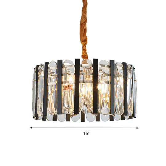 Black And Gold 6-Bulb Chandelier With Beveled Crystal Shade For Dining Room Lighting