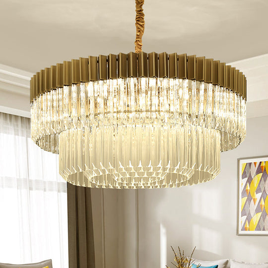 Modern Brass Chandelier Pendant Light with 6 Crystal Heads - 2 Tiers, Living Room Décor