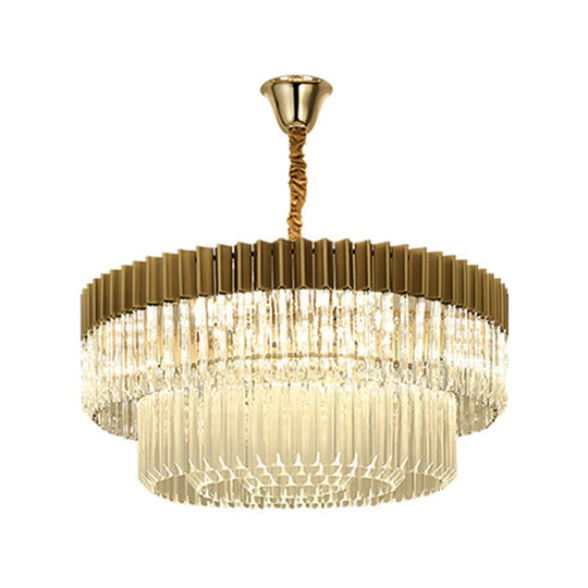 Modern Brass 6-Head Crystal Chandelier Pendant Light With 2 Tiers - Ideal For Living Room
