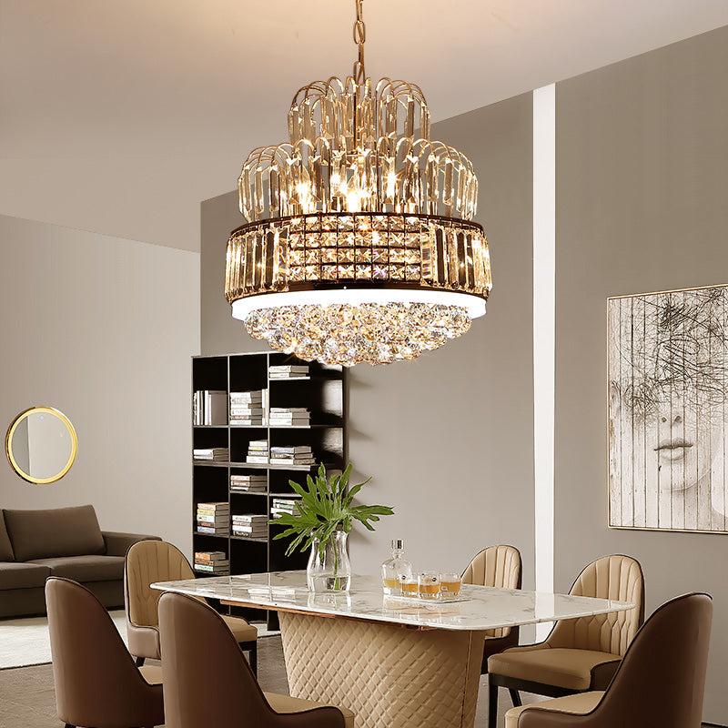 Modern Circular Chandelier - Crystal Ball Pendant with 11 Lights, Gold Finish - Ideal for Dining Room Lighting
