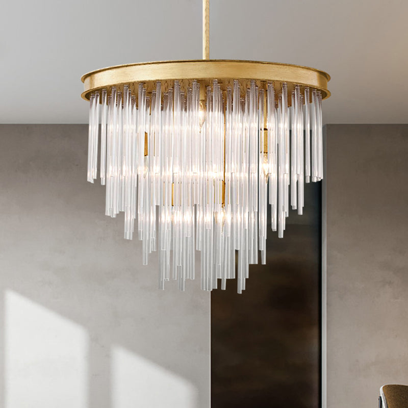 Modern Gold Pendant Chandelier Light With Tiered Clear Crystal Shade - 6/8 Bulb Restaurant Fixture