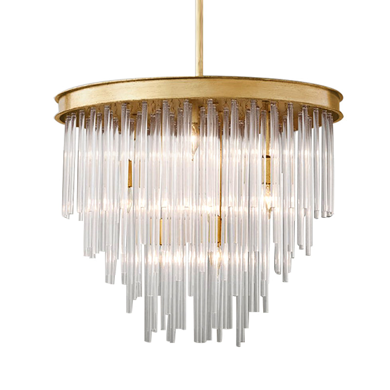 Modern Gold Pendant Chandelier Light With Tiered Clear Crystal Shade - 6/8 Bulb Restaurant Fixture