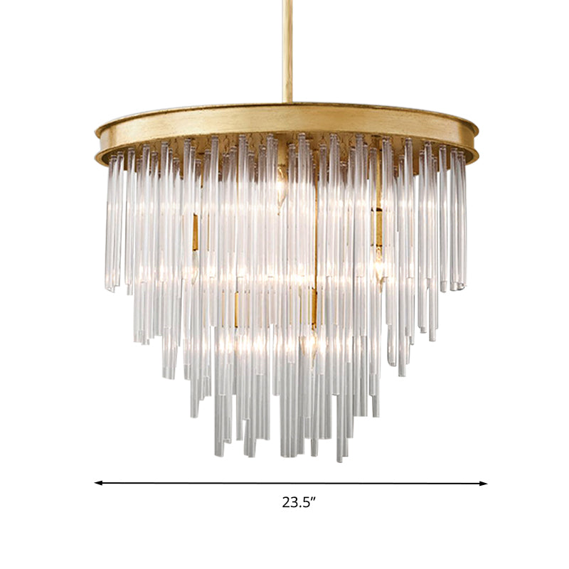 Modern Gold Pendant Chandelier Light With Tiered Clear Crystal Shade - 6/8 Bulb Restaurant Fixture