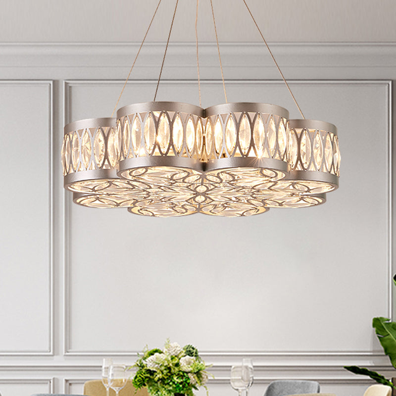 Bloom Crystal Chandelier Pendant Light - Modern Dining Room Lighting Fixture With 3 Bulbs Silver