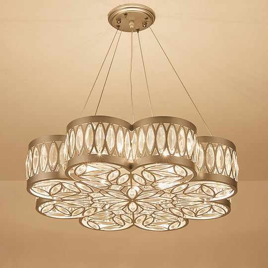 Bloom Crystal Chandelier Pendant Light - Modern Dining Room Lighting Fixture With 3 Bulbs Silver