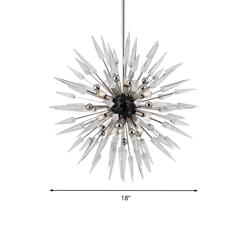 Modern Silver Starburst Chandelier With 9 Clear Crystal Lights - Perfect For Restaurants