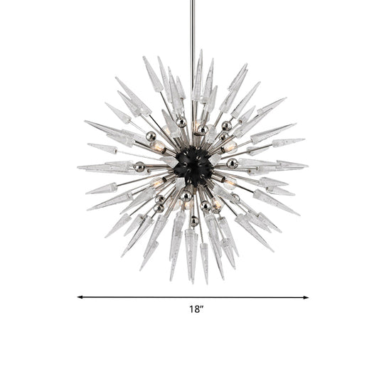 Modern Silver Starburst Chandelier With 9 Clear Crystal Lights - Perfect For Restaurants