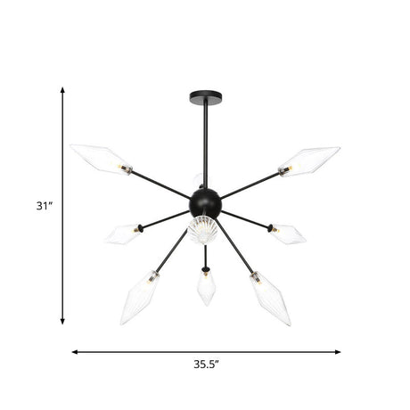 Mid-Century Diamond Shade Chandelier Light Fixture With Ribbed Glass (9/12/15 Lights) - Living Room