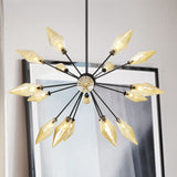 Mid-Century Diamond Shade Chandelier Light Fixture With Ribbed Glass (9/12/15 Lights) - Living Room