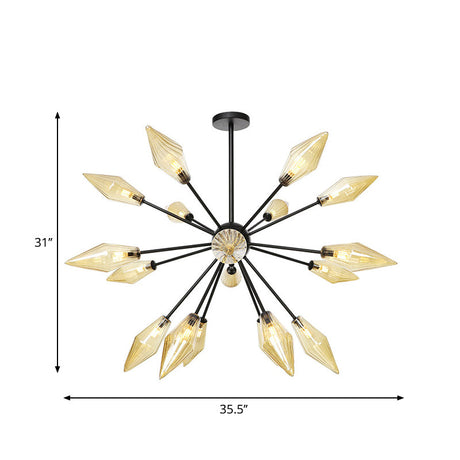 Mid-Century Diamond Shade Chandelier Light Fixture With Ribbed Glass (9/12/15 Lights) - Living Room