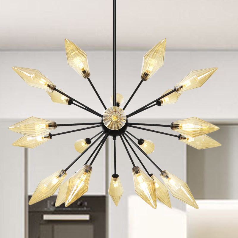 Mid-Century Diamond Shade Chandelier Light Fixture With Ribbed Glass (9/12/15 Lights) - Living Room