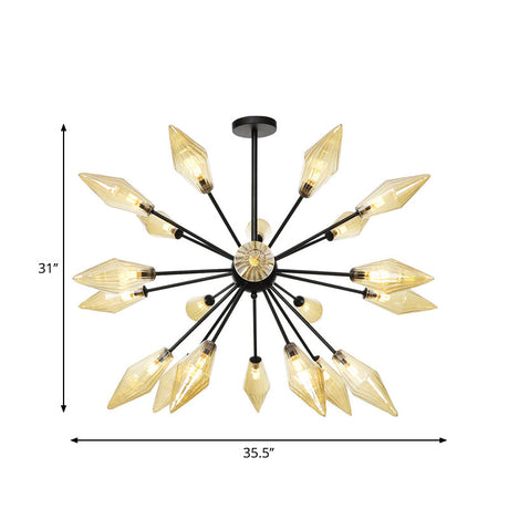 Mid-Century Diamond Shade Chandelier Light Fixture With Ribbed Glass (9/12/15 Lights) - Living Room