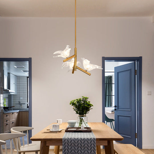 Modern Gold Bird Chandelier-Pendant Light With Clear K9 Crystal Ideal For Restaurants - 18/19 Wide