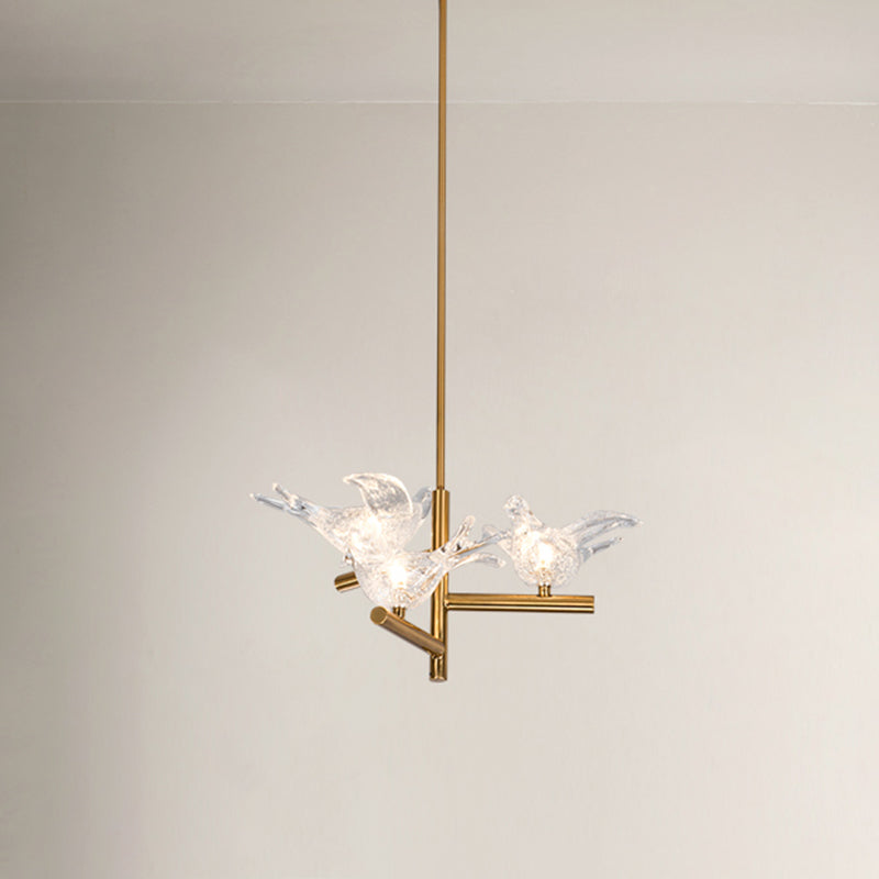 Modern Gold Bird Chandelier-Pendant Light With Clear K9 Crystal Ideal For Restaurants - 18/19 Wide /
