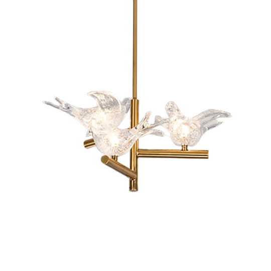 Modern Gold Bird Chandelier-Pendant Light With Clear K9 Crystal Ideal For Restaurants - 18/19 Wide