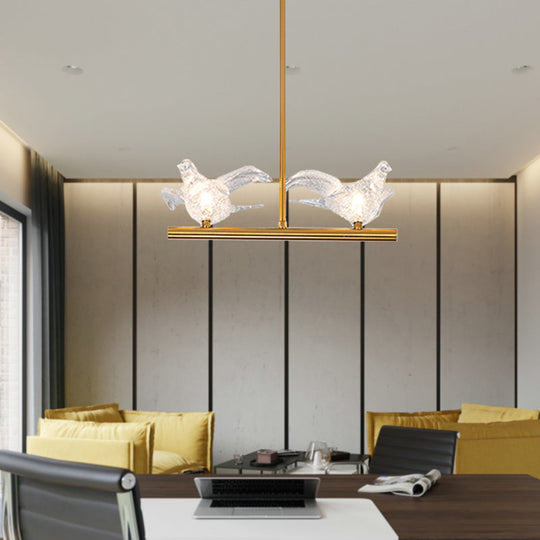 Nordic Bird Chandelier Light - Clear Crystal Bulbs Gold Pendant For Restaurant Down Lighting