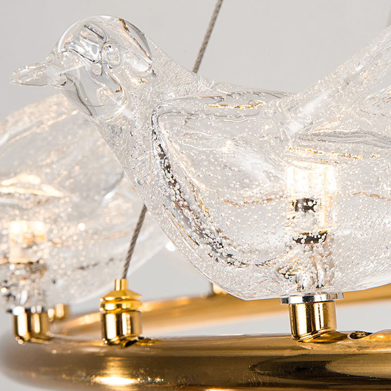 Nordic Bird Chandelier Light - Clear Crystal Bulbs Gold Pendant For Restaurant Down Lighting