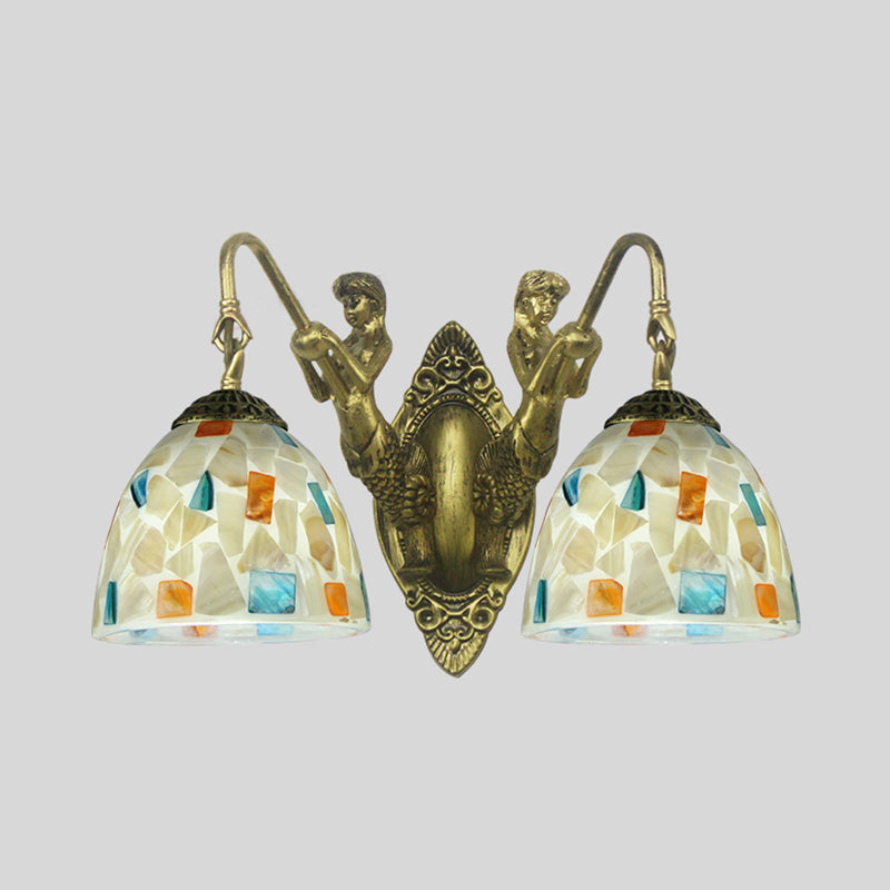 Tiffany Shell Mosaic Wall Mount Light Fixture With Mermaid Decoration - Beige/White-Yellow/Blue