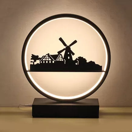 Modern Acrylic Ring Table Light With Windmill Design Perfect For Living Room Bedroom Or Desk Black