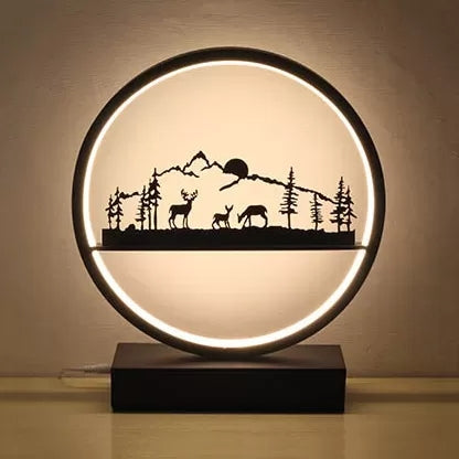 Metal Round Table Light: Natural View Creative Reading Light For Adult Bedroom & Cafe Black