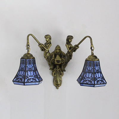 Baroque Glass Sconce Light With Mermaid Decor - 2 Head Wall Fixture In White/Blue/Purple