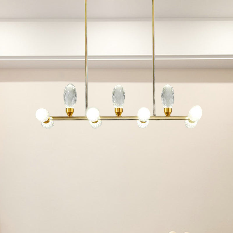 Modern Gold Linear Chandelier Pendant Light With Led Crystal 11/14 Heads Ideal For Dining Table