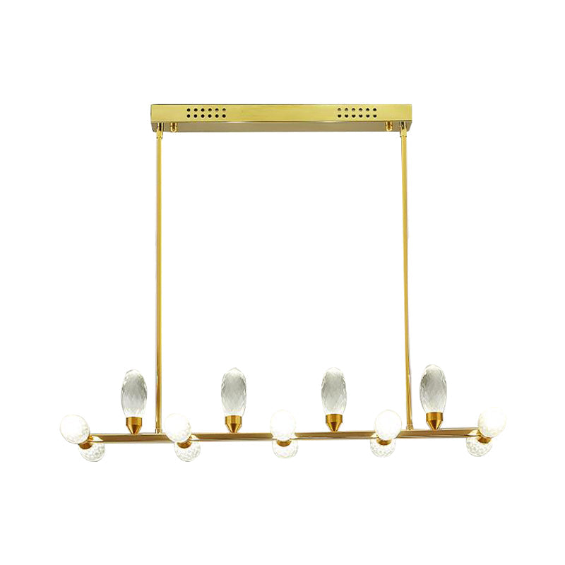 Modern Gold Linear Chandelier Pendant Light With Led Crystal 11/14 Heads Ideal For Dining Table