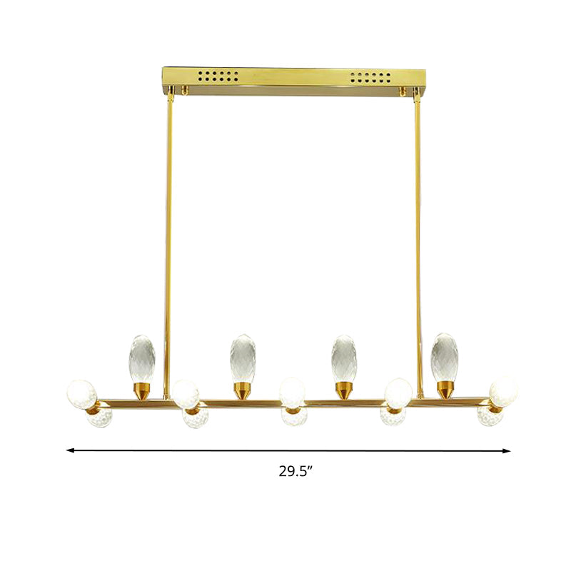 Modern Gold Linear Chandelier Pendant Light With Led Crystal 11/14 Heads Ideal For Dining Table