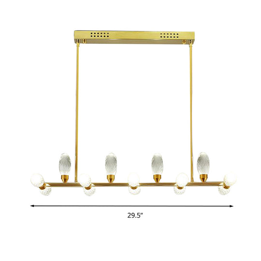 Modern Gold Linear Chandelier Pendant Light With Led Crystal 11/14 Heads Ideal For Dining Table