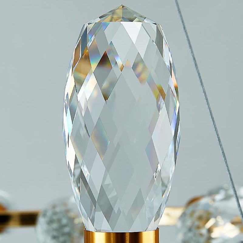 Modern Gold Linear Chandelier Pendant Light With Led Crystal 11/14 Heads Ideal For Dining Table