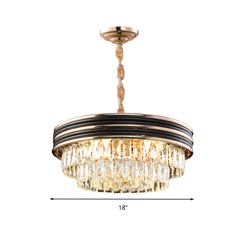 Modern Crystal Block Chandelier With 3 Tiers 9/11 Heads And Black Pendant - 18/21.5 Wide