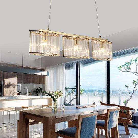 Crystal Rod Island Light - Postmodern Gold Oval Pendant For Dining Room