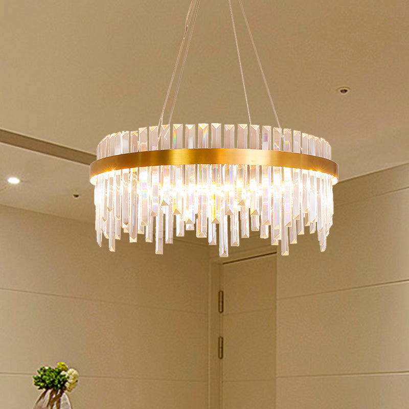 Modern Gold Led Hanging Ceiling Light With Crystal Rod Chandelier - 16/19.5 Wide / 16