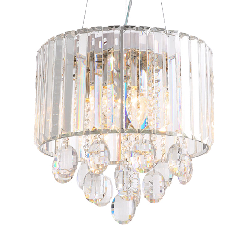 Contemporary Crystal Rod Drum Chandelier Pendant Light - 6 Heads, Clear