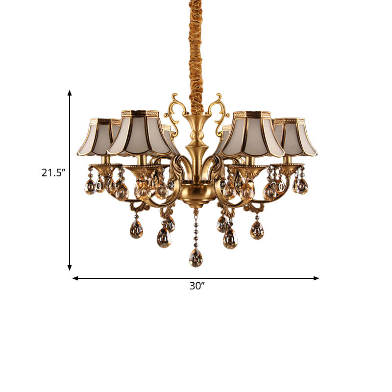 Scalloped Hanging Chandelier With Frosted Glass Down Lighting Pendant Colonial Style. Available In