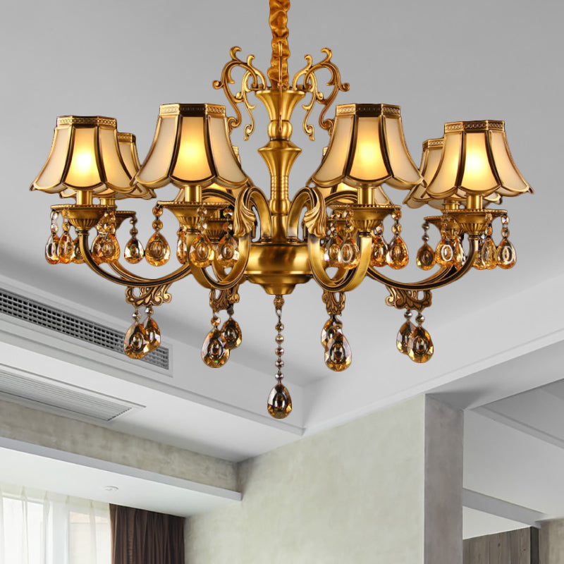 Scalloped Hanging Chandelier With Frosted Glass Down Lighting Pendant Colonial Style. Available In