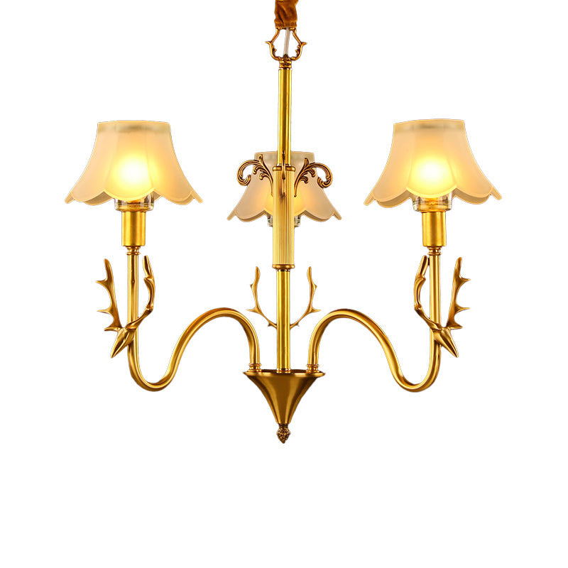 Colonial Scalloped Glass Chandelier With Gold Finish - 3/5/6 Lights