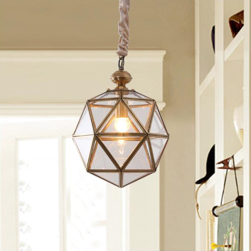 Colonial Clear Glass Pendant Light - Single Head Suspension Lamp For Porch Brass