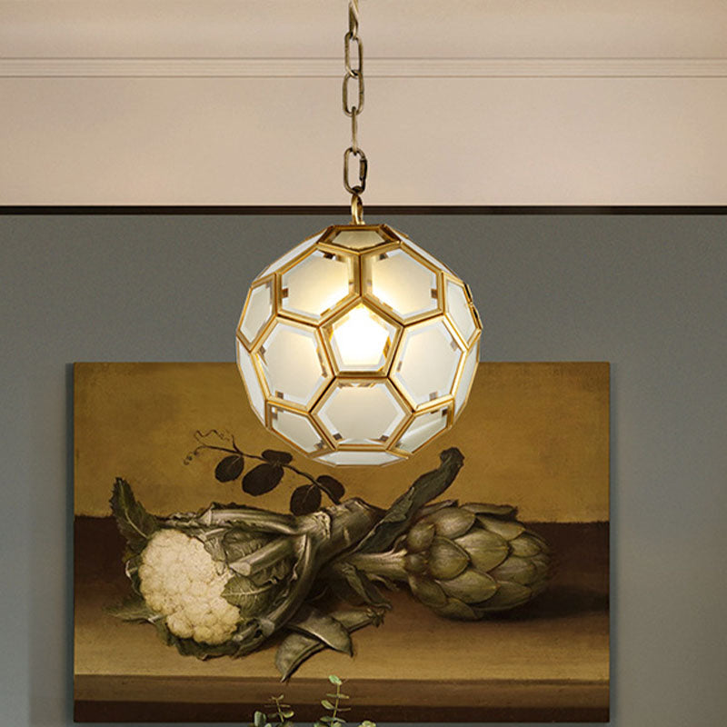 Colonial White Glass Ball Pendant Ceiling Lamp For Bedroom Brass