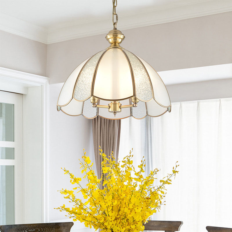 Colonial Kitchen Pendant Light With Scallop White Glass Shade
