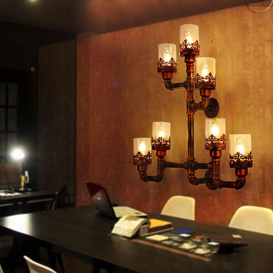 Rustic Weathered Copper Pipe Wall Lamp With Stylish Iron Design And 7 Lights - Ideal For Restaurants