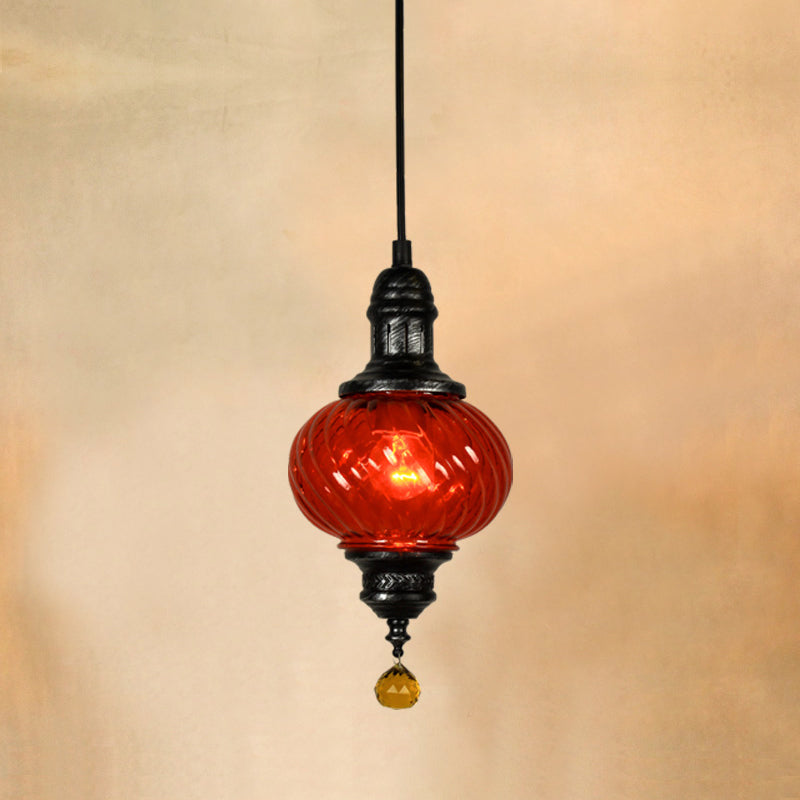 Moroccan Oval Textured Glass Pendant Light - Vibrant Red/Blue/Green Ideal For Restaurants Red