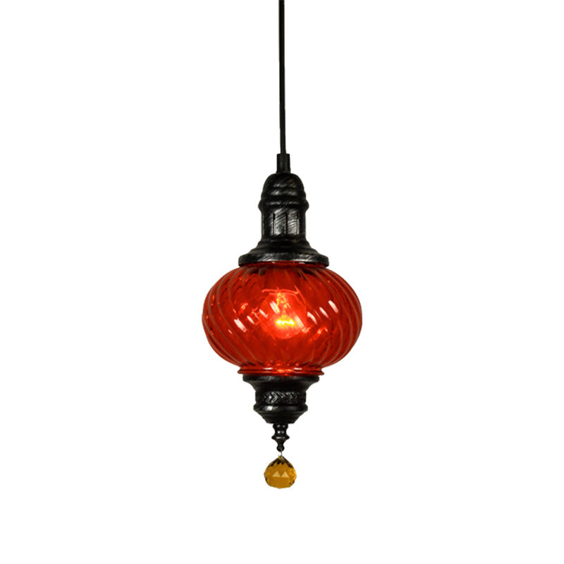 Moroccan Oval Textured Glass Pendant Light - Vibrant Red/Blue/Green Ideal For Restaurants