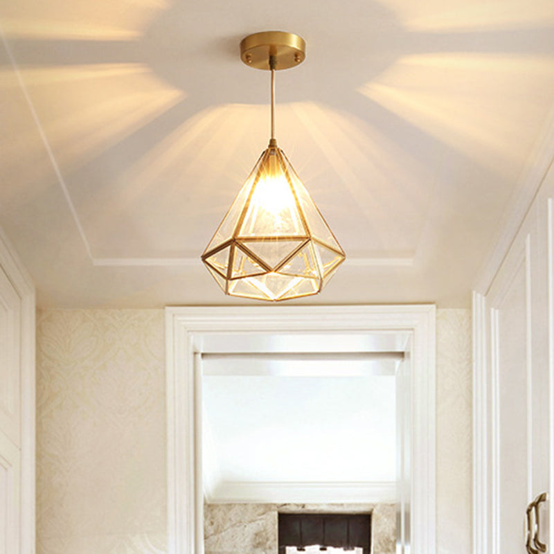 Diamond Classic Pendant Light Fixture - Clear Glass Hanging Lamp Kit In Brass 8/10 Wide 1 / 10